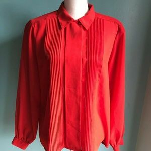 CHRISTIE & JILL  Blouse Top Button Red long sleeve